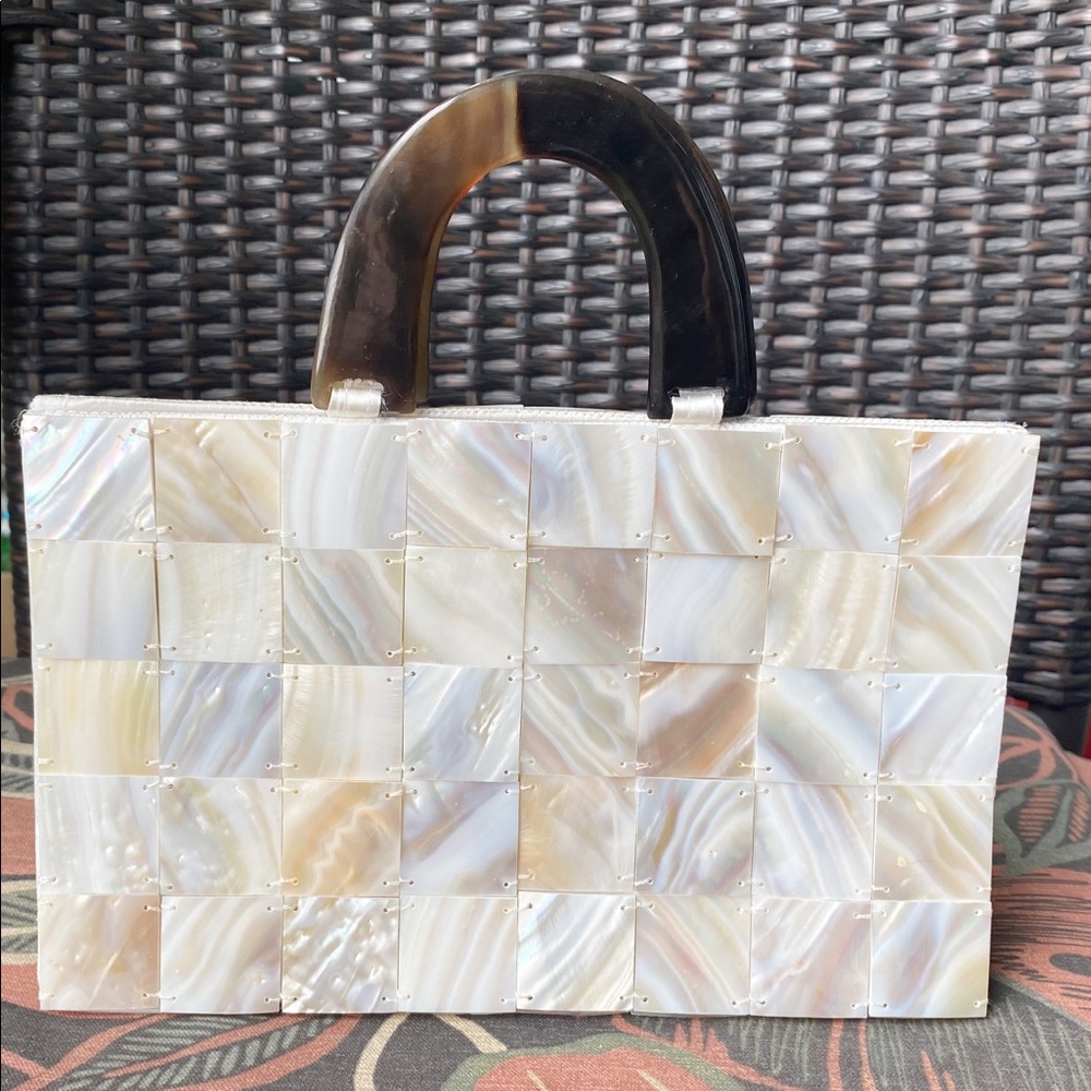 - Abalone Shell Purse Clutch Bag Tortoise Handles